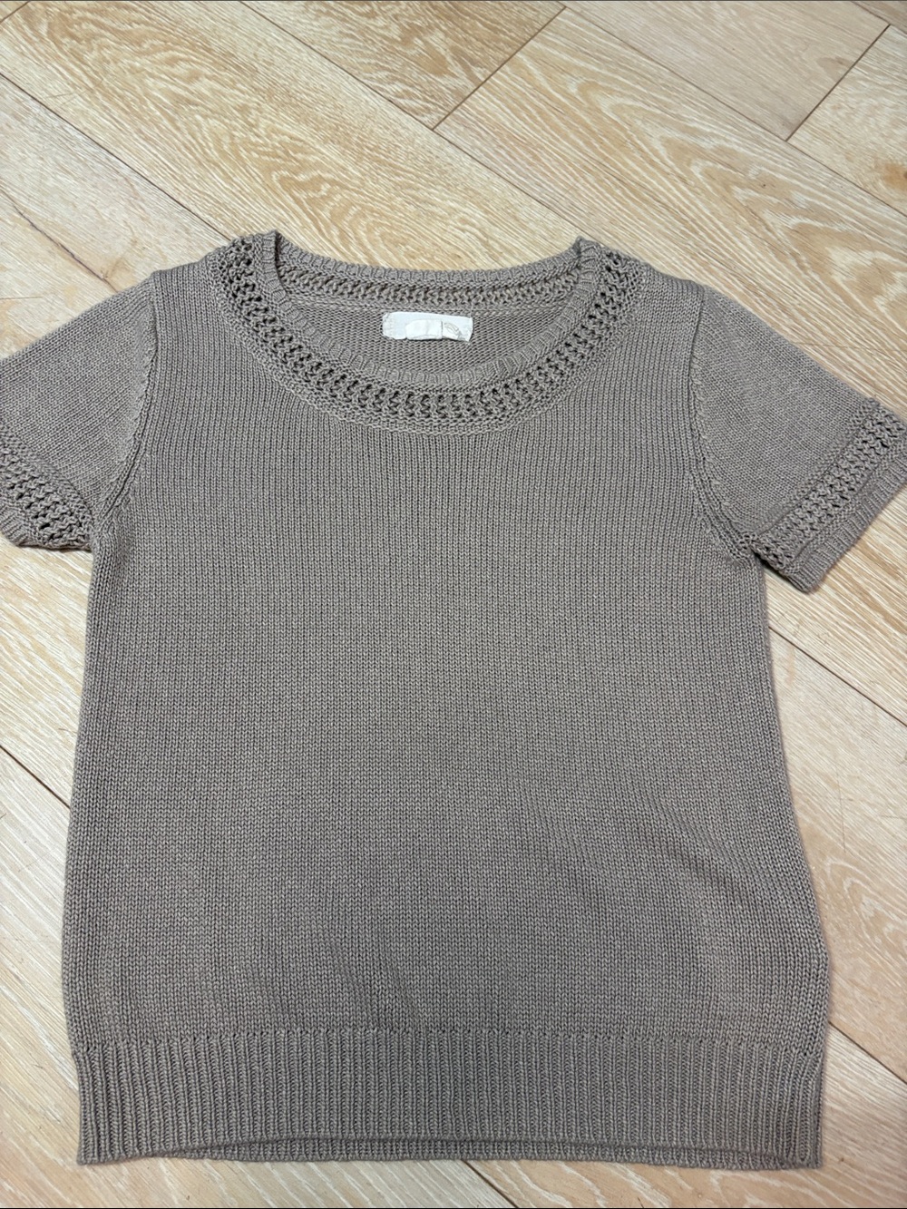 Anthropologie Taupe Short-Sleeve Crewneck Knit Top
